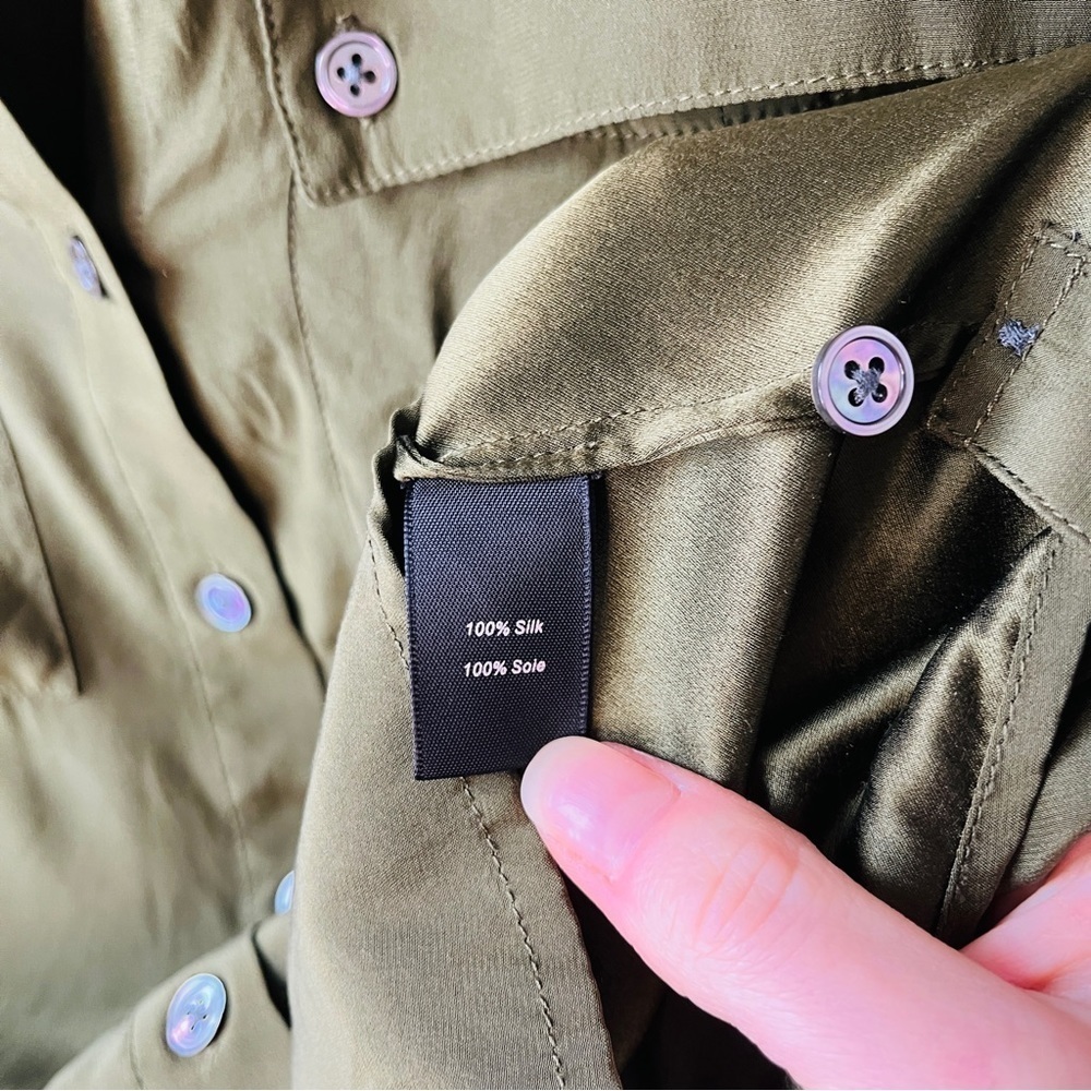 Elizabeth and James Silk Olive Utility Shirt - PRICE DROP - Picture 6 of 12